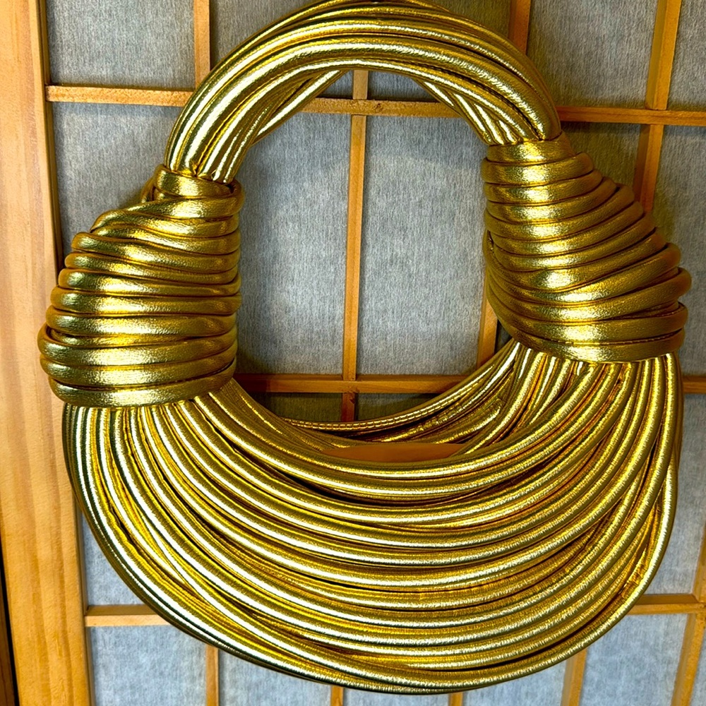 Gold Mini Bag - Sculptural Metallic Crescent Shoulder Bag